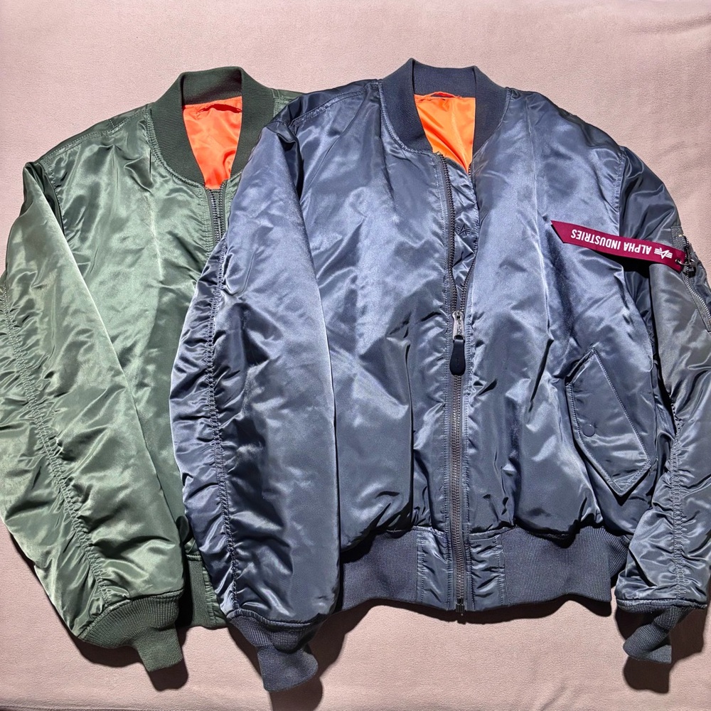 2 Alpha Industries Men's Bomber Jackets, Green / Silver, Both XL